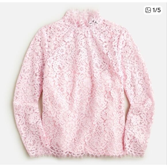 J.Crew Tops - J.Crew Scalloped Lace Mockneck Top Pink Floral Lined Womens Size 12 Blouse NWOT